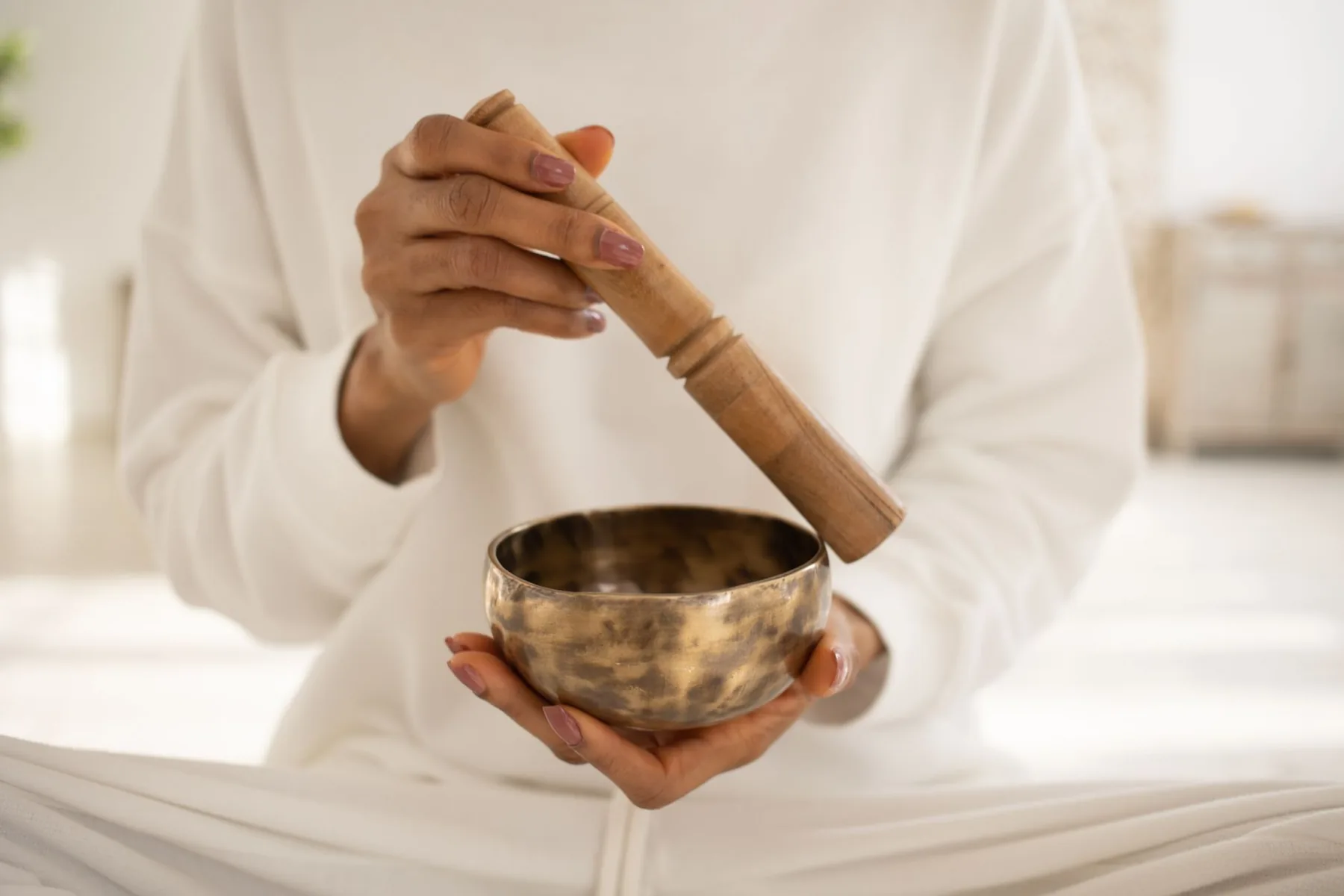 Tibetan singing bowl in meditation Tibetan singing bowl in meditation
