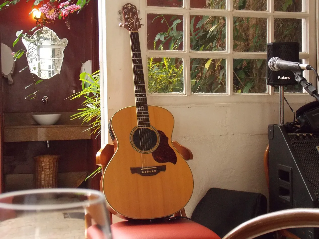 acoustic guitar and microphone acoustic guitar and microphone