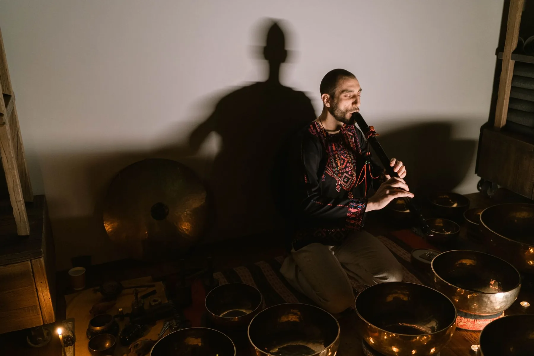 musician with singing bowls musician with singing bowls