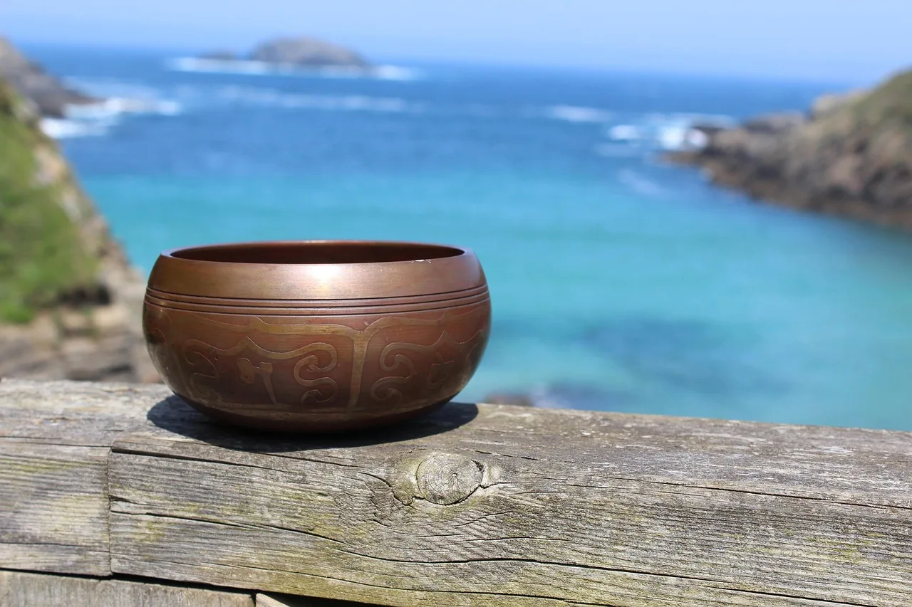 handmade Tibetan bowl facing the sea handmade Tibetan bowl facing the sea