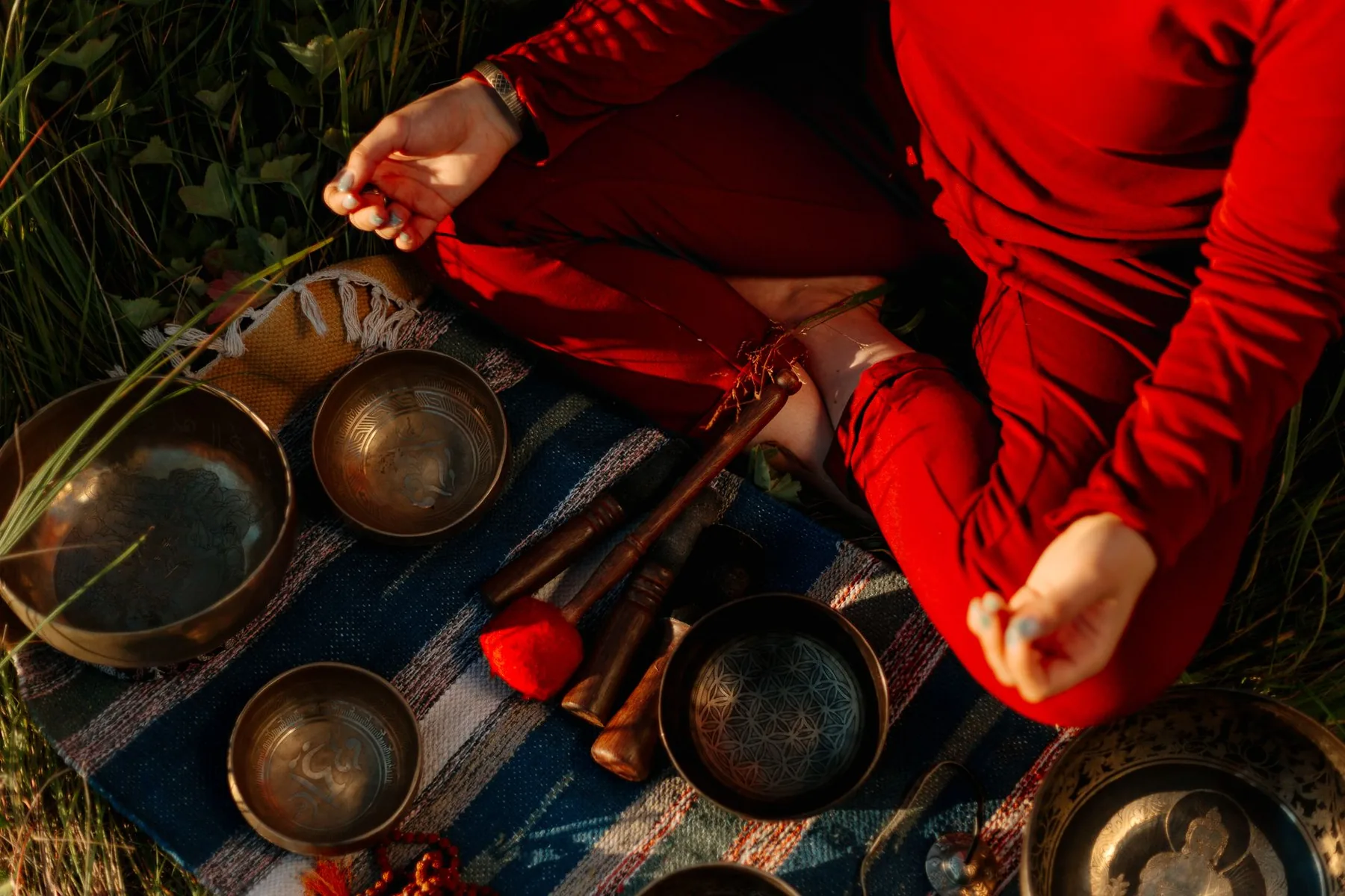 Tibetan singing bowls and outdoor meditation Tibetan singing bowls and outdoor meditation