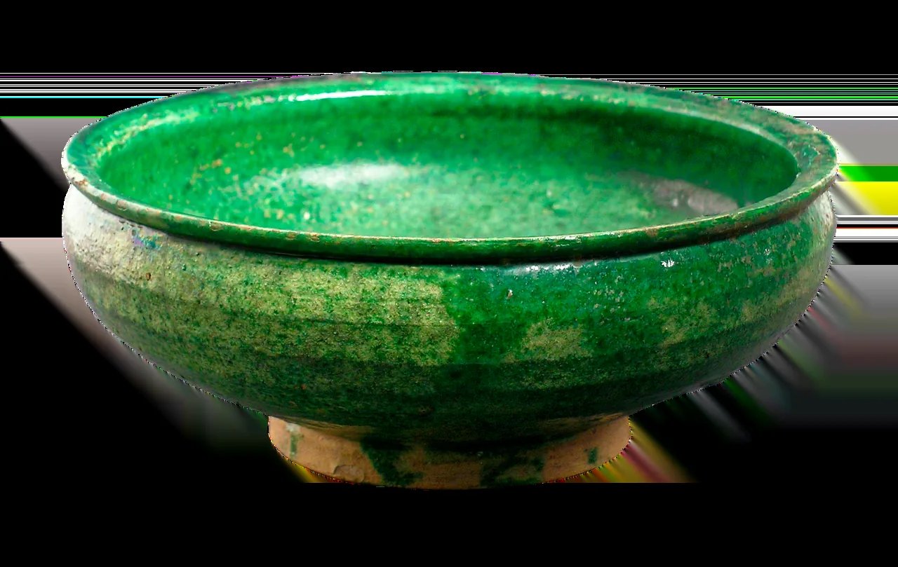 Green Tibetan bowl in close-up Green Tibetan bowl in close-up