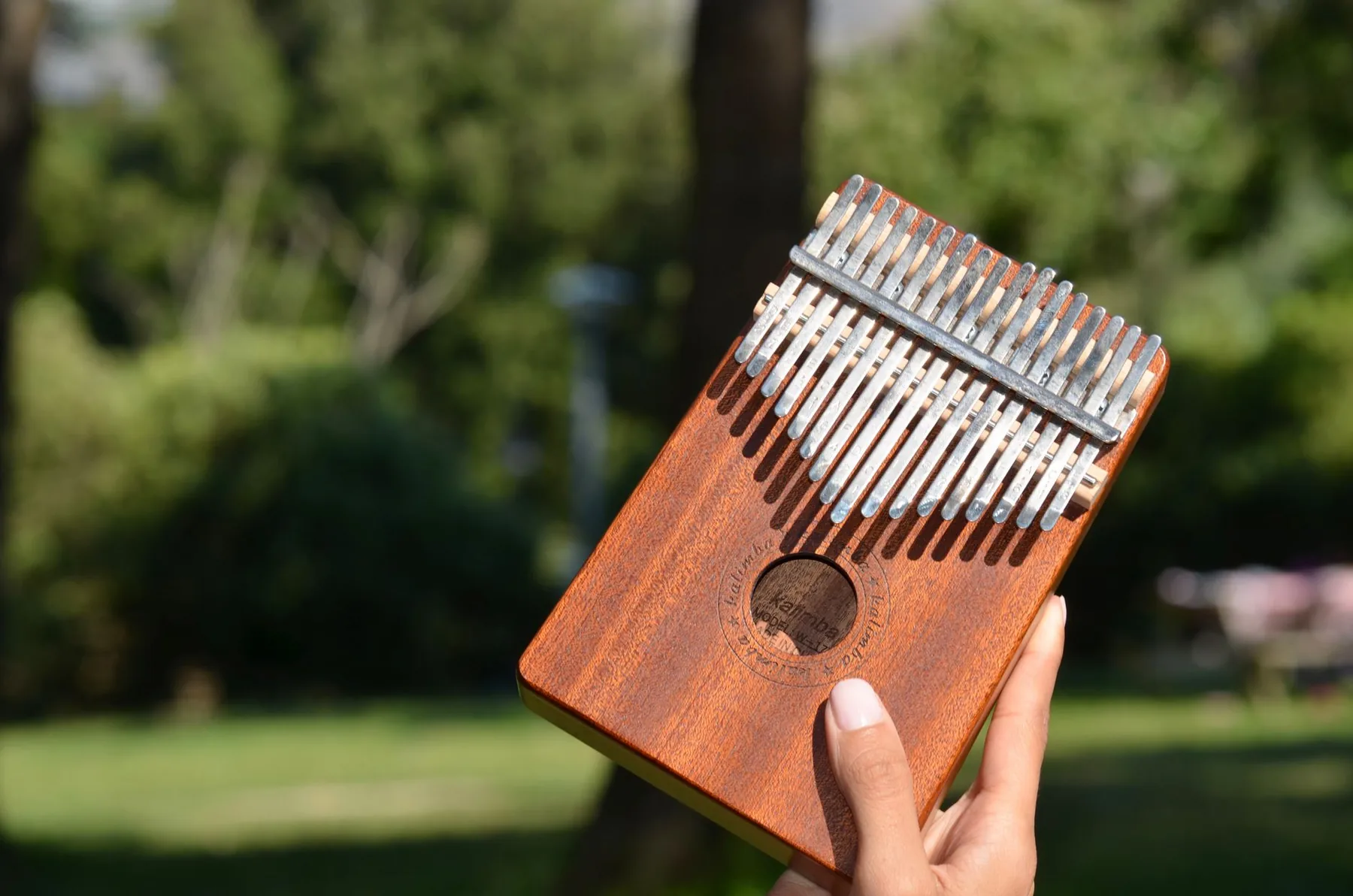 wooden kalimba held in hand wooden kalimba held in hand