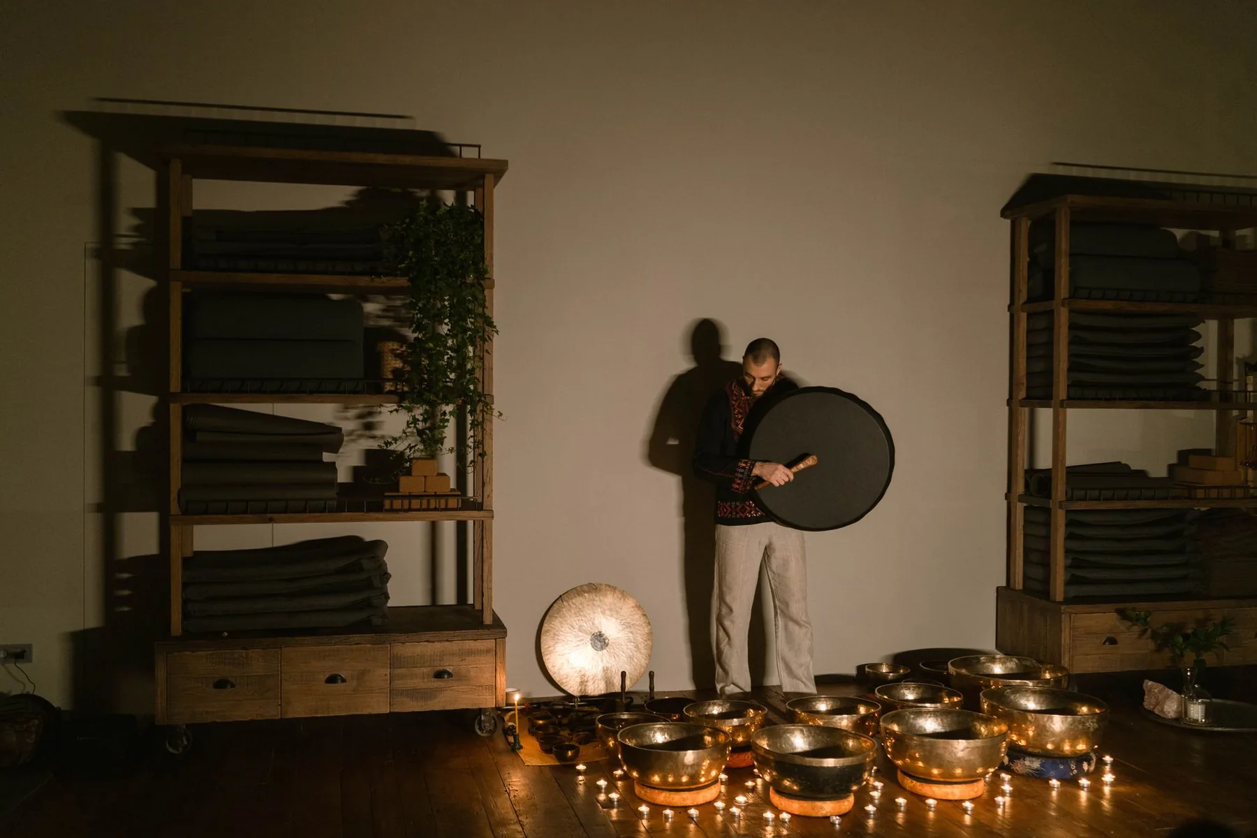 Tibetan bowls in a sound session Tibetan bowls in a sound session