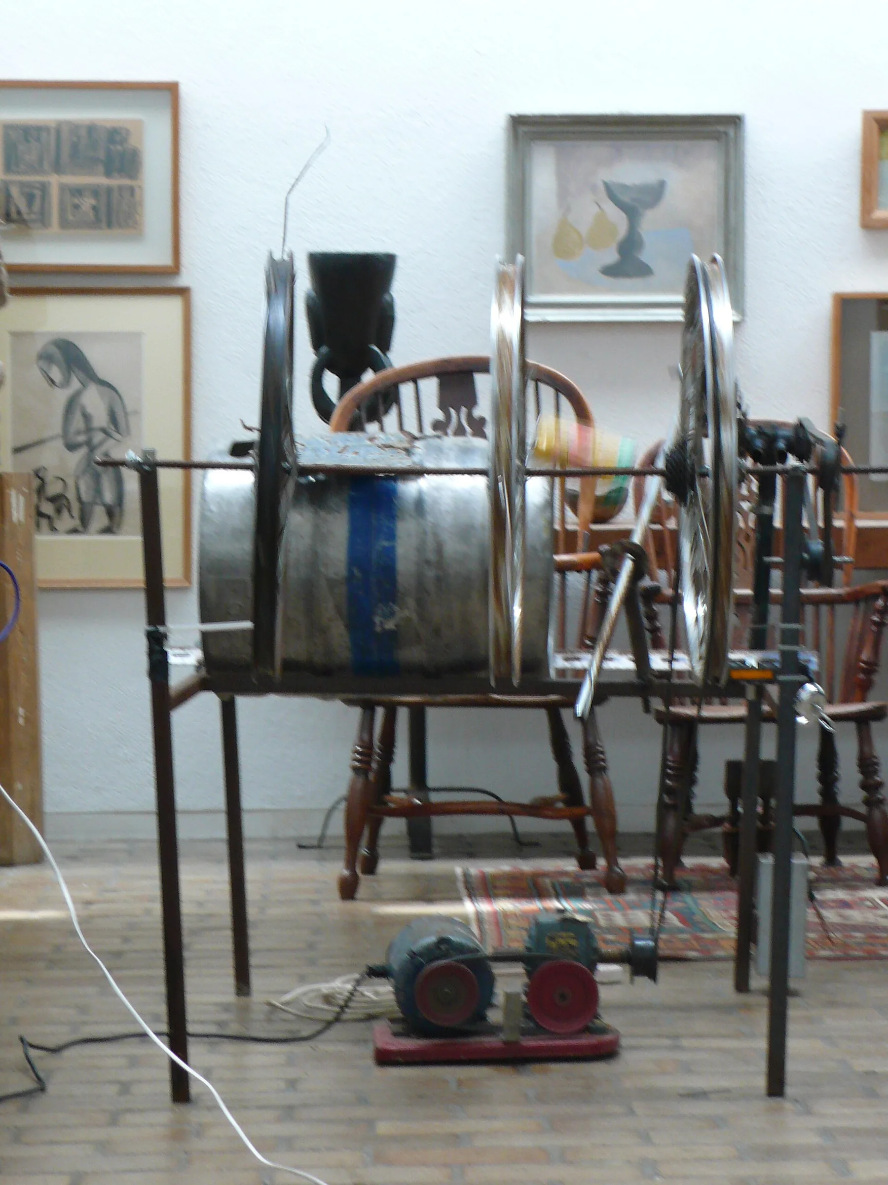 Experimental metal instrument in a workshop Experimental metal instrument in a workshop