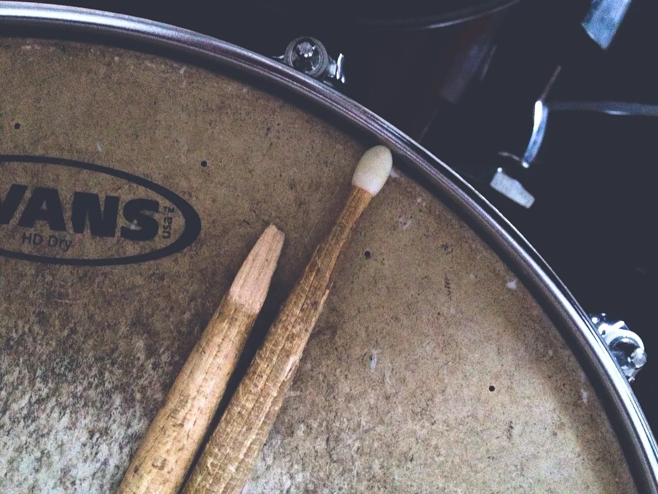 Mallets resting on a drumhead Mallets resting on a drumhead