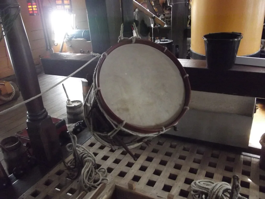 old drum on a boat deck old drum on a boat deck