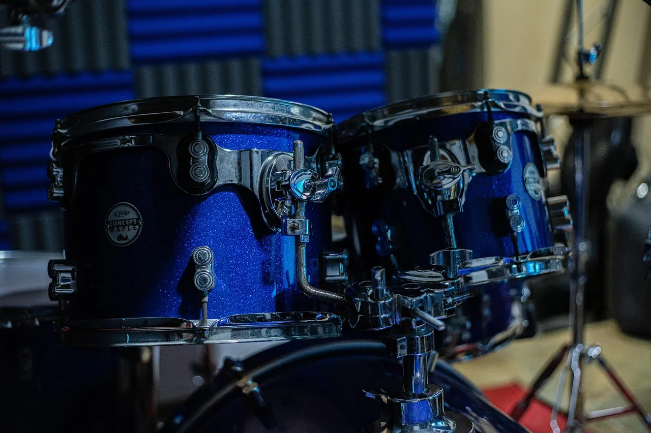 Blue drums in a music room