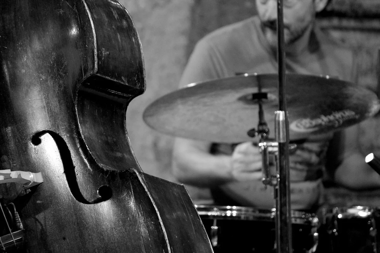 Musicien jouant batterie et contrebasse Musicien jouant batterie et contrebasse